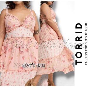 Torrid Multi Pink Floral Patchwork Tiered Chiffon Maxi Dress 1X 14 16